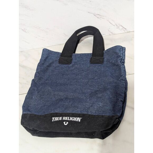 True Religion Blue Denim/Canvas Fully Lined Tote Bag - Picture 1 of 5